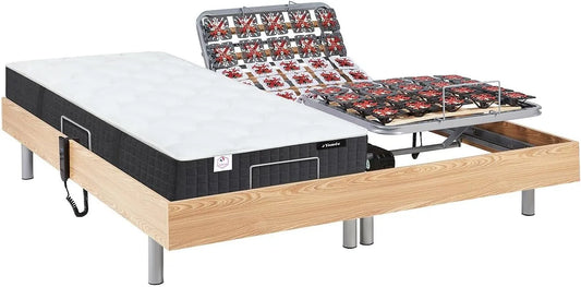 Lit Relaxation Électrique avec Matelas à Mémoire et Ressorts - 2x80x200 cm - Chêne - Modèle PHANES