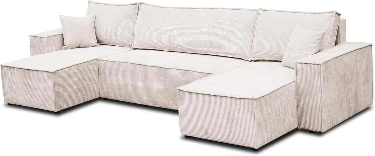 Hugo Canapé en U avec Lit et Rangement, Grand Canapé d'Angle Beige
