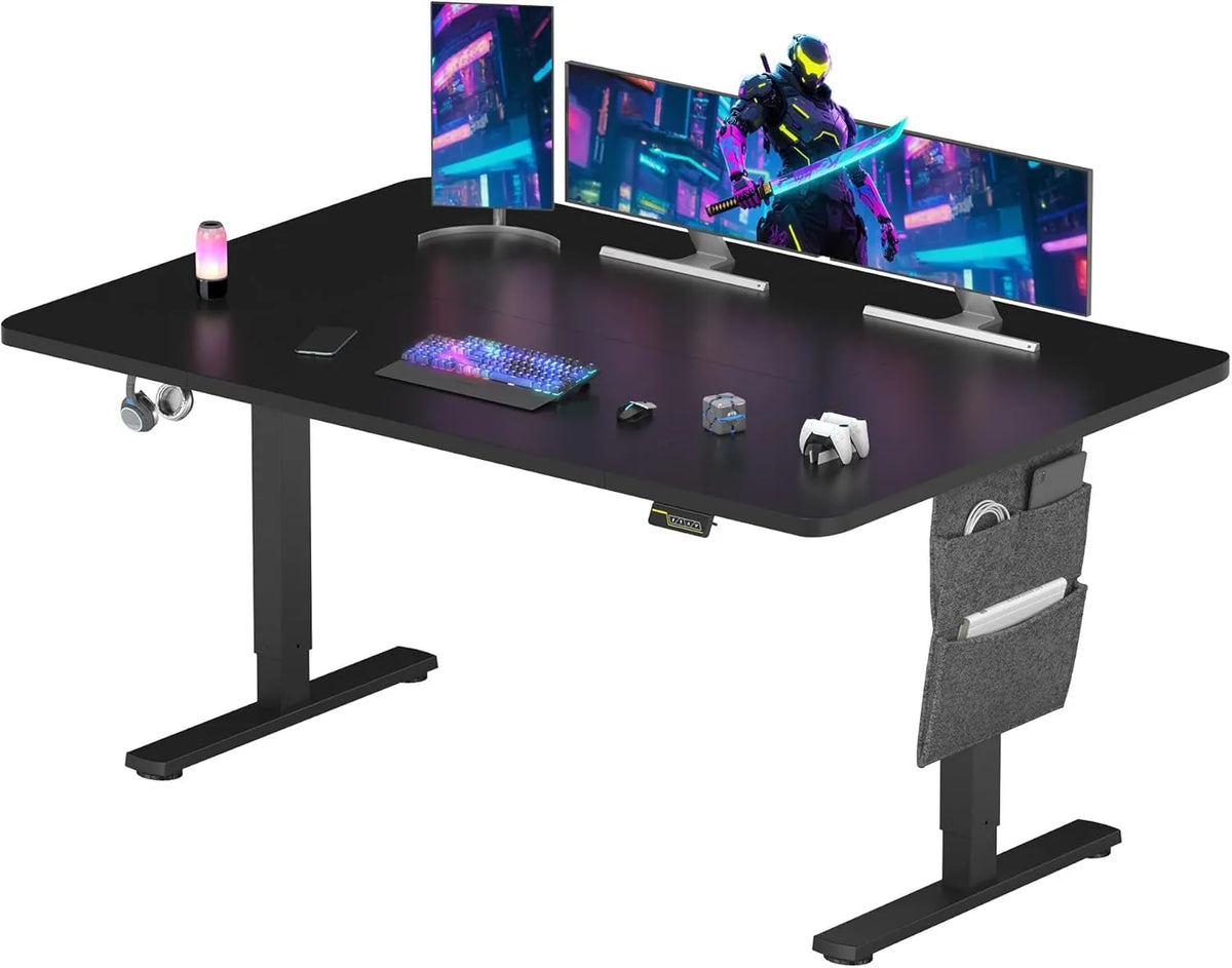 Bureau de Jeu Électrique Réglable SANODESK 160x60 cm, avec Mémoires et Crochet, Noir