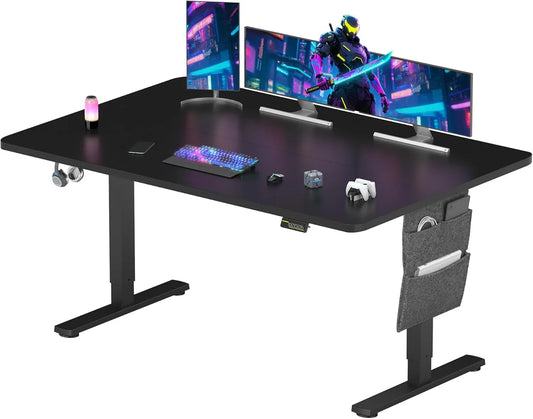 Bureau de Jeu Électrique Réglable SANODESK 160x60 cm, avec Mémoires et Crochet, Noir