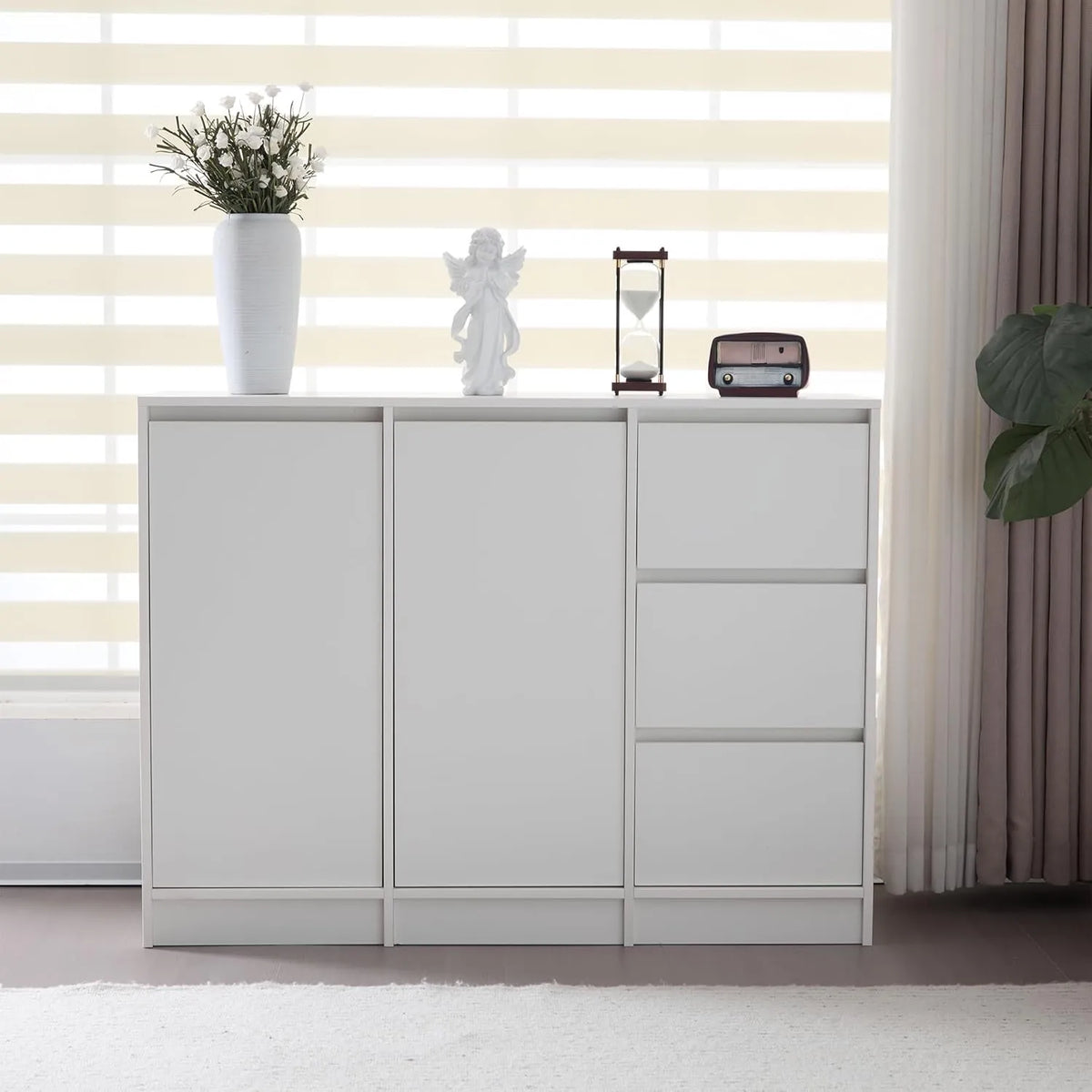 Buffet Moderne Merax en Bois Blanc, 2 Portes et 3 Tiroirs, Étagère Réglable, pour Salle à Manger, Salon ou Cuisine