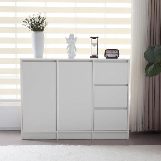 Buffet Moderne Merax en Bois Blanc, 2 Portes et 3 Tiroirs, Étagère Réglable, pour Salle à Manger, Salon ou Cuisine