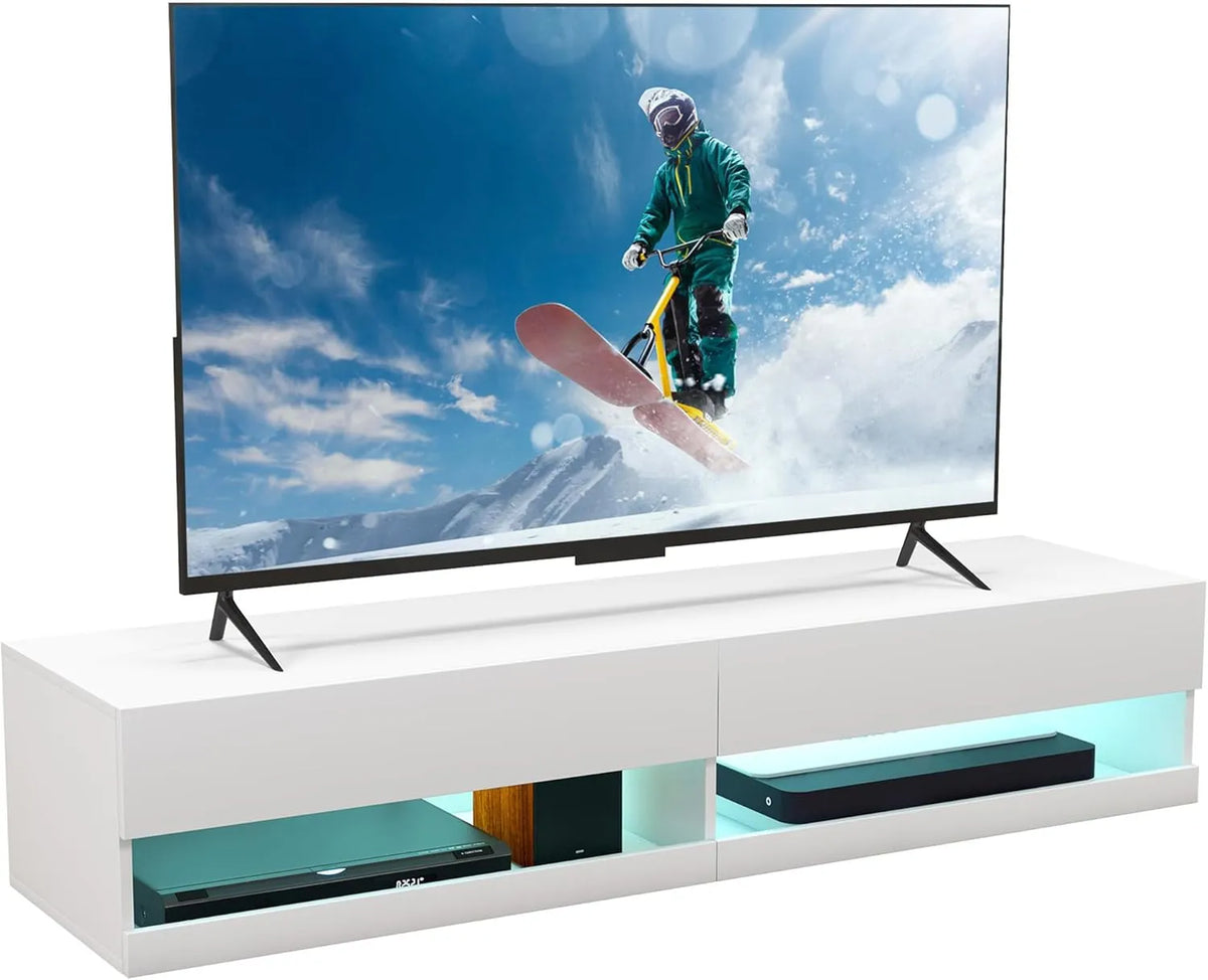 Meuble TV Suspendu avec Éclairage LED et Contrôle App, Style Moderne, Blanc Laqué, 150 x 40 x 30 cm
