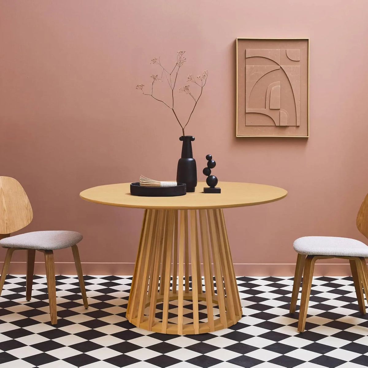 Sweeek - Table à Manger en Chêne Clair avec Pieds en Sapin pour 4 Personnes, 120 cm