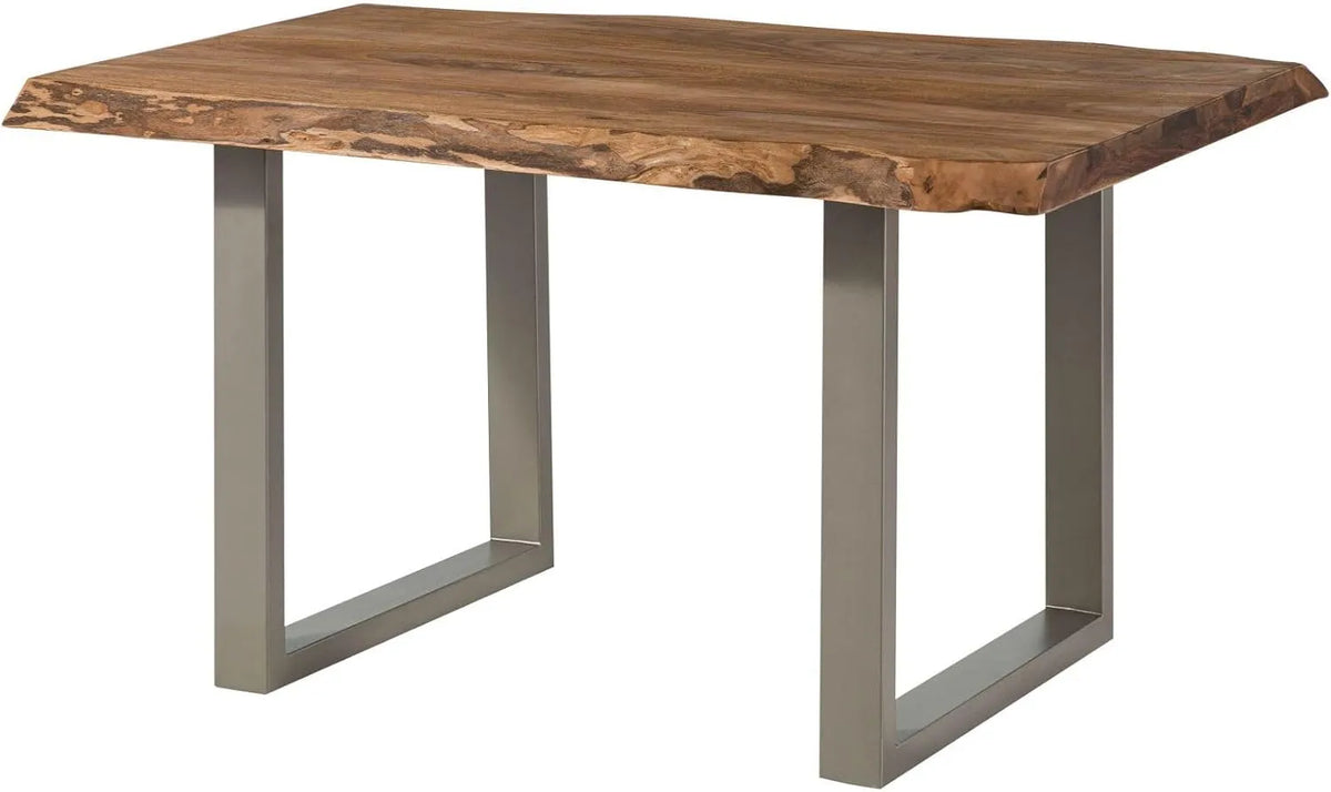 Table de Salle à Manger en Bois de Sheesham Naturel avec Pieds en U Gris 140x90