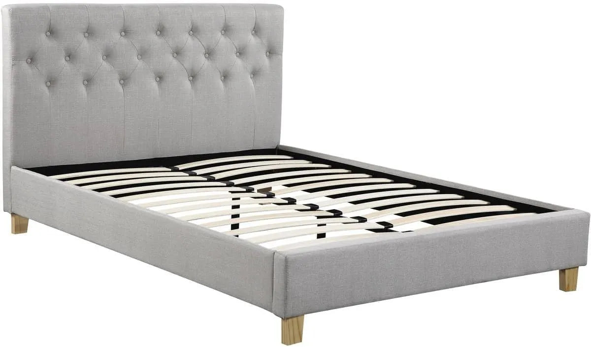 Lit Double Beige 160x200 cm avec Sommier et Tête de Lit