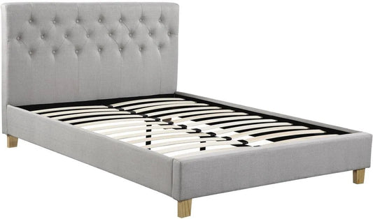 Lit Double Beige 160x200 cm avec Sommier et Tête de Lit