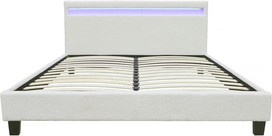 Lit en Tissu Bouclette avec LED 160x200 cm Maria - Crème