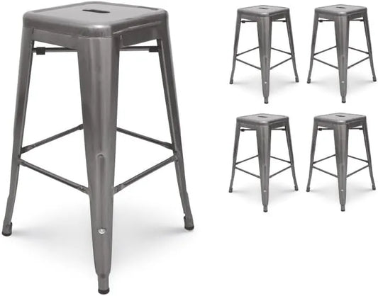Ensemble de 4 tabourets industriels en métal galvanisé - 66 cm