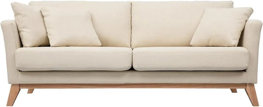 Canapé Scandinave 3 Places Déhoussable en Tissu Beige et Bois Oslo