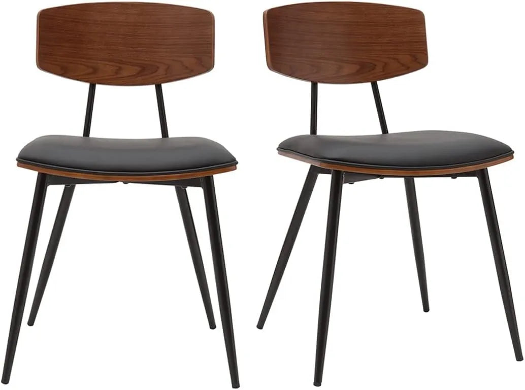 Chaises Joline Vintage en Noyer Foncé avec Assise Noire, Lot de 2