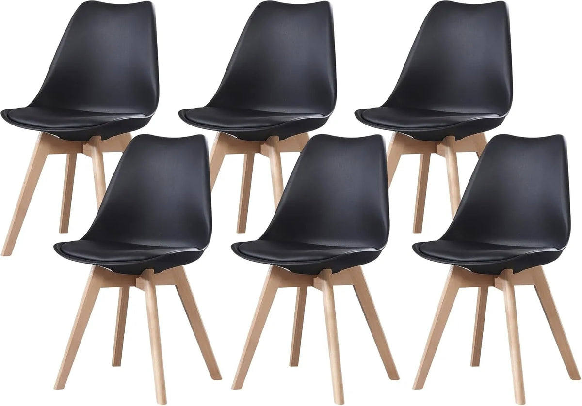 Lot de 6 Chaises Scandinaves Noires avec Pieds en Hêtre Massif pour Salle à Manger