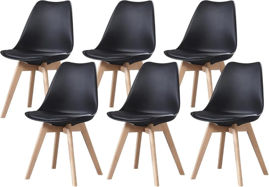 Lot de 6 Chaises Scandinaves Noires avec Pieds en Hêtre Massif pour Salle à Manger