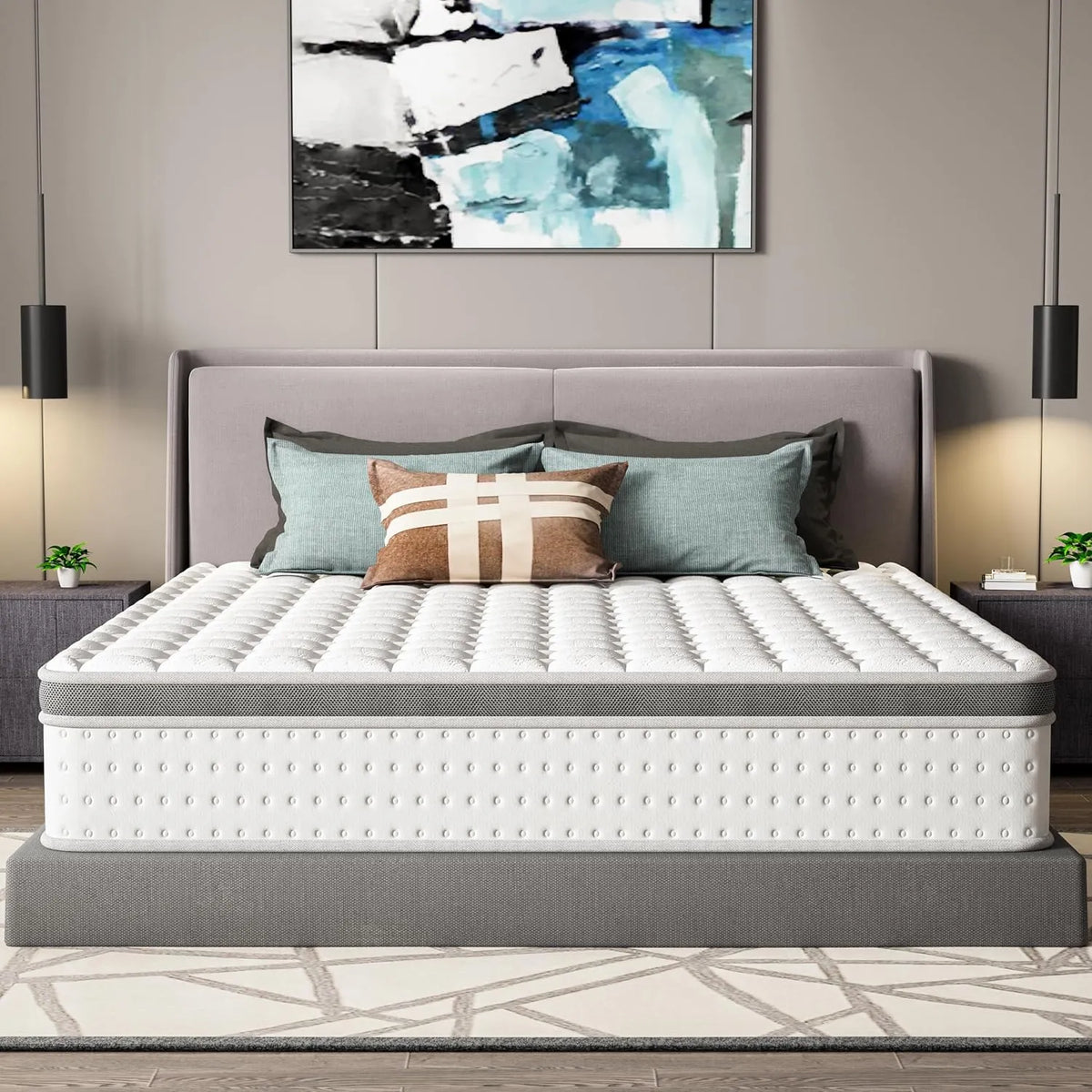 Matelas Hybride 160x200 cm avec Ressorts et Mousse Mémoire - 7 Zones de Confort Oeko-TEX