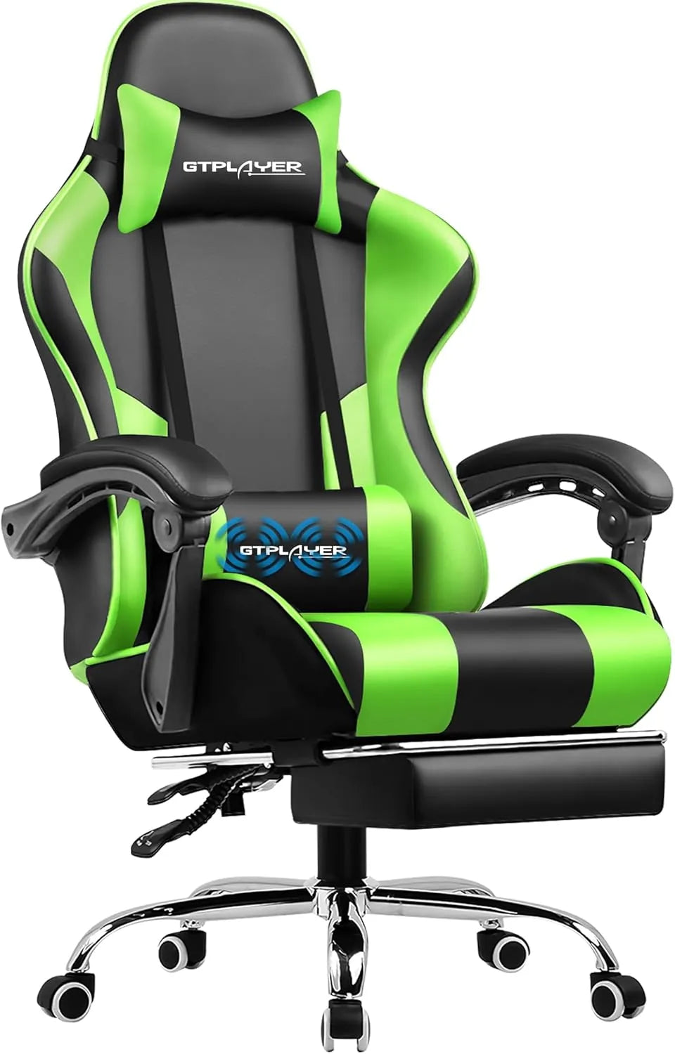 Chaise Gaming Confortable avec Repose-Pieds et Support Lombaire - Vert