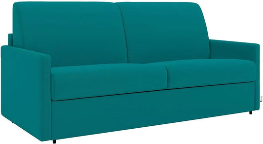 Canapé Convertible 2 Places en Tissu Bleu Turquoise - Matelas 14 cm - Modèle CALIFE
