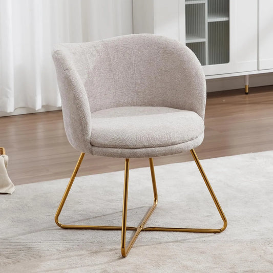Fauteuil de Salon Confort Chenille avec Pieds Dorés, Chaise Élégante pour Chambre, Beige