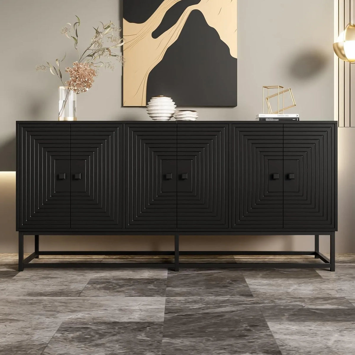 Buffet Moderne 3 Portes, Finition Matte, Rangement Texturé 160cm pour Salon et Salle à Manger