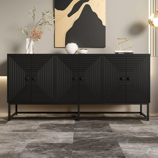 Buffet Moderne 3 Portes, Finition Matte, Rangement Texturé 160cm pour Salon et Salle à Manger