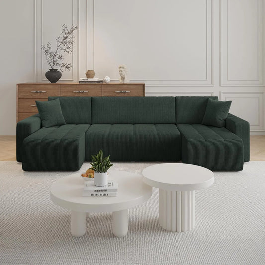 Canapé d'Angle Convertible en Velours Côtelé Vert avec Coffre – Mobilier Alicia