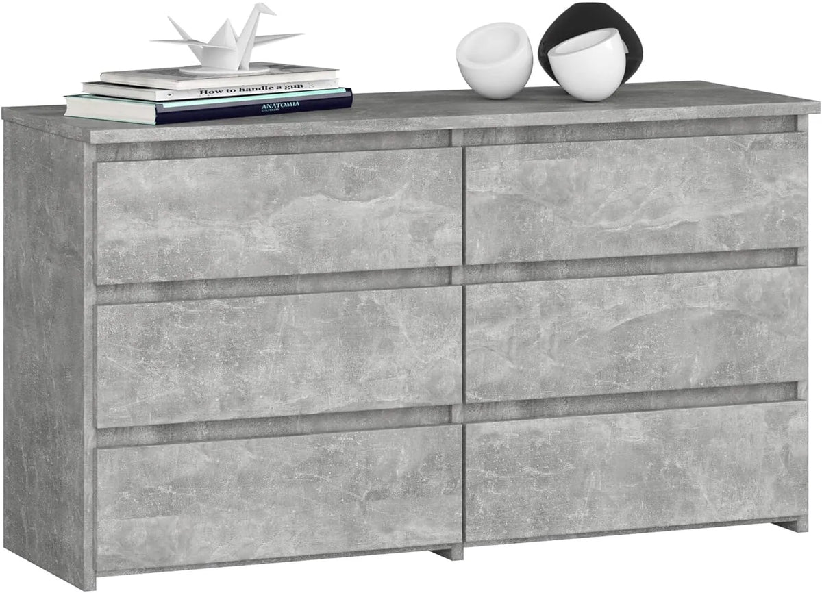 Commode de Rangement Moderne 6 Tiroirs Béton 35x100x57 cm