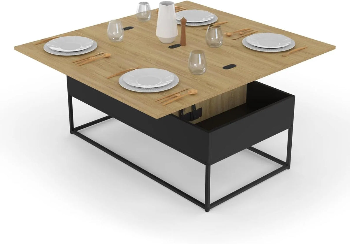Table Basse Relevable Convertible en Table à Manger Design Industriel 100 cm - Boston