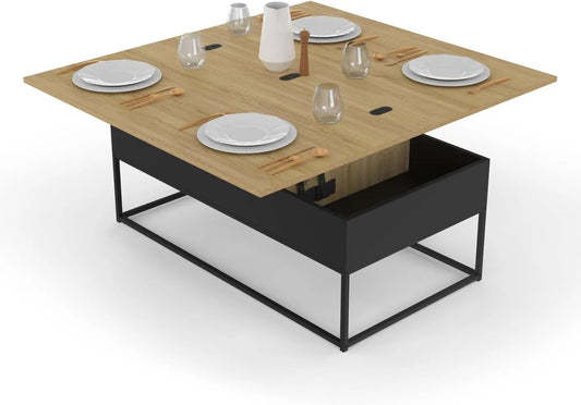 Table Basse Relevable Convertible en Table à Manger Design Industriel 100 cm - Boston