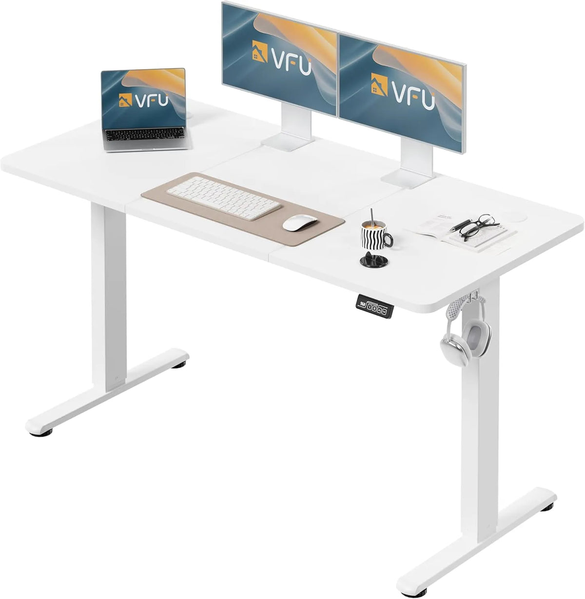 Bureau Électrique Réglable 140x60 cm avec Mémoire et Anti-Collision, Blanc