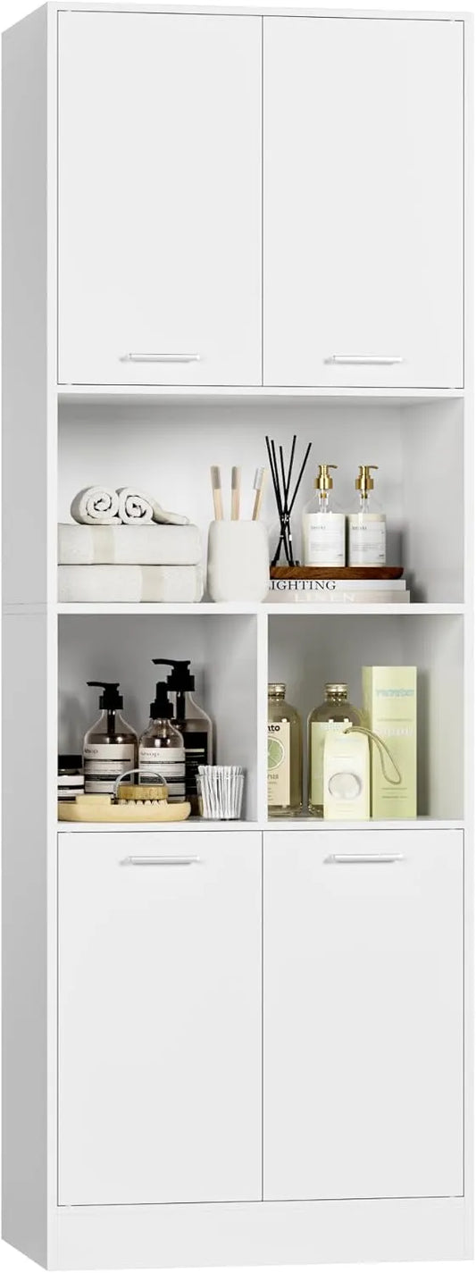 Armoire Haute de Bain FirFurd 4 Portes avec Étagères Réglables, Blanc, 60x40x180.5cm