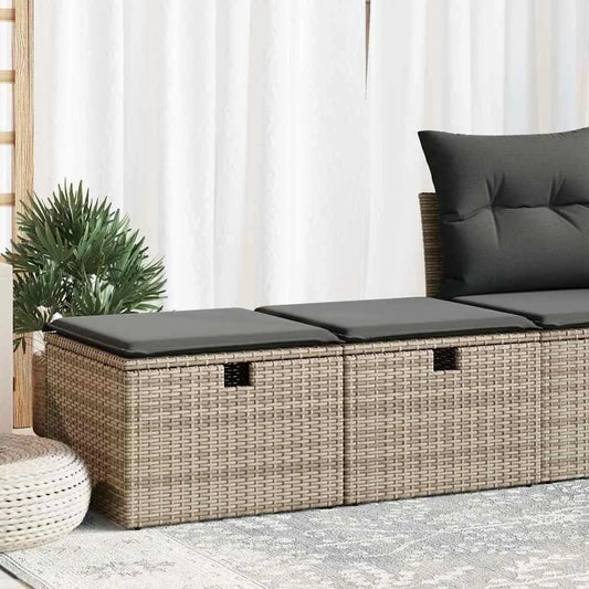 Ensemble de Jardin 2 Pièces en Résine Tressée avec Coussins Gris et Acacia