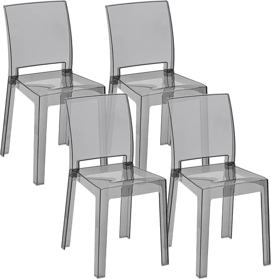Baroni Home Ensemble de 4 Chaises Polycarbonate Gris Fumé pour Salle à Manger, Design Moderne avec Assise Ergonomique et Dossier Courbé