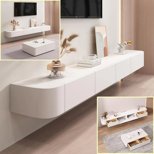 Élégant meuble TV mural en chêne pour salon, différentes tailles, coloris blanc et marron