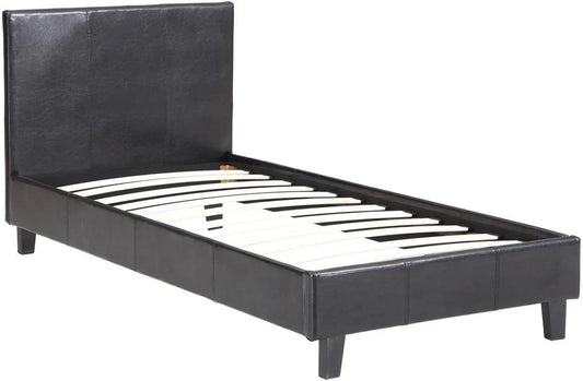 Lit Simple Lina en Simili Cuir Noir 90x190 cm avec Sommier et Tête de Lit