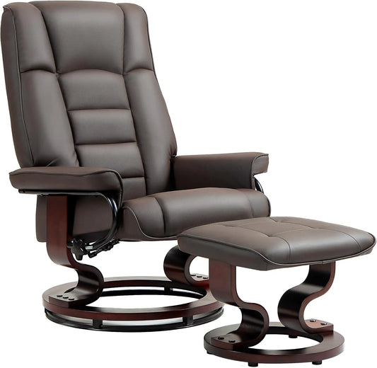 Fauteuil Relax Pivotant en Similicuir avec Repose-Pied - Marron 76x85x104cm