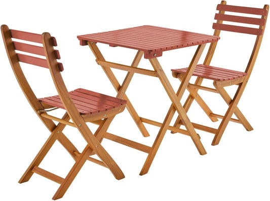 Sweeek - Ensemble de Jardin en Bois d'Acacia avec Table Pliante et 2 Chaises Terracotta Hilora