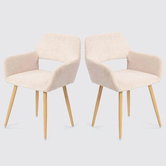 Lot de 2 Chaises Scandinaves en Velours Côtelé avec Pieds Métalliques, Beige Clair - Idéales pour Salle à Manger, Cuisine ou Bureau