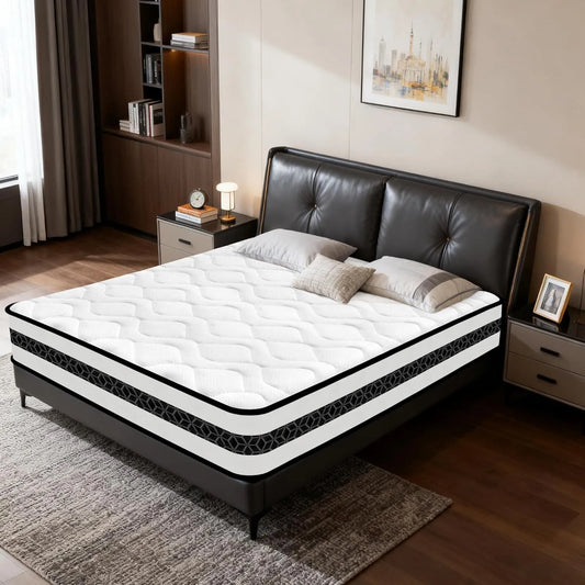 Matelas Double 140x190 cm, Mousse Mémoire & Ressorts Certifiés Öko-Tex, Soutien Ergonomique, Fermeté Moyenne H3, Isolation de Mouvement, Épaisseur 28 cm