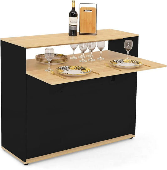 Table de Bar Extensible VITO Noire avec Plateau en Bois pour 2 Personnes