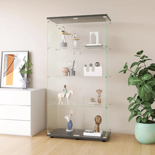 Armoire de Présentation en Verre Trempé 4 Niveaux, Vitrine Moderne avec Double Porte pour Salon, Chambre et Bureau, 80x36x164cm (Noir)