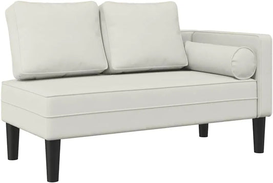 Chaise Longue en Velours Crème avec Coussins Confortables