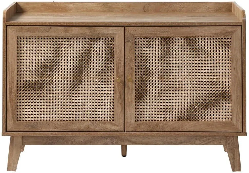 Buffet Contemporain en Bois avec Rotin et Métal - 2 Portes - 110x39x74,5 cm