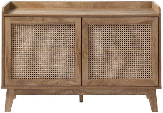 Buffet Contemporain en Bois avec Rotin et Métal - 2 Portes - 110x39x74,5 cm