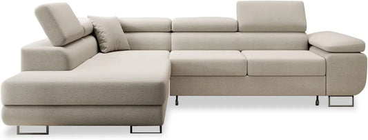 Canapé d'angle convertible gauche Marius en tissu beige par INTENSE DECO
