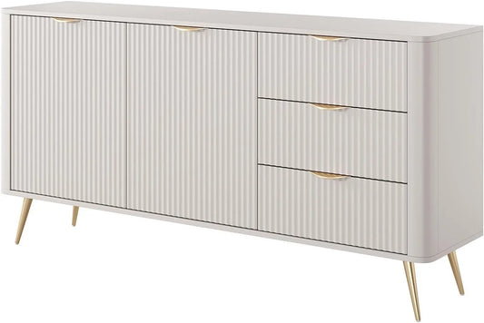 Buffet Élégant 2 Portes et 3 Tiroirs en MDF Beige Doré - ELONARIA II par PASCAL MORABITO
