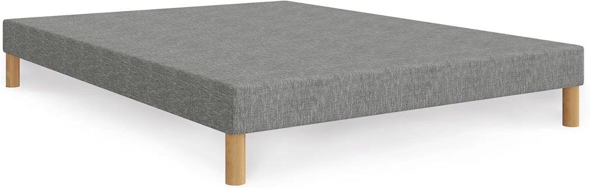 Cadre de Lit Tissu Gris 140x190 avec Pieds en Bois