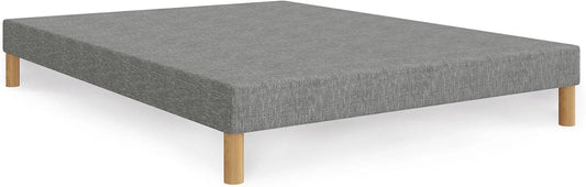 Cadre de Lit Tissu Gris 140x190 avec Pieds en Bois
