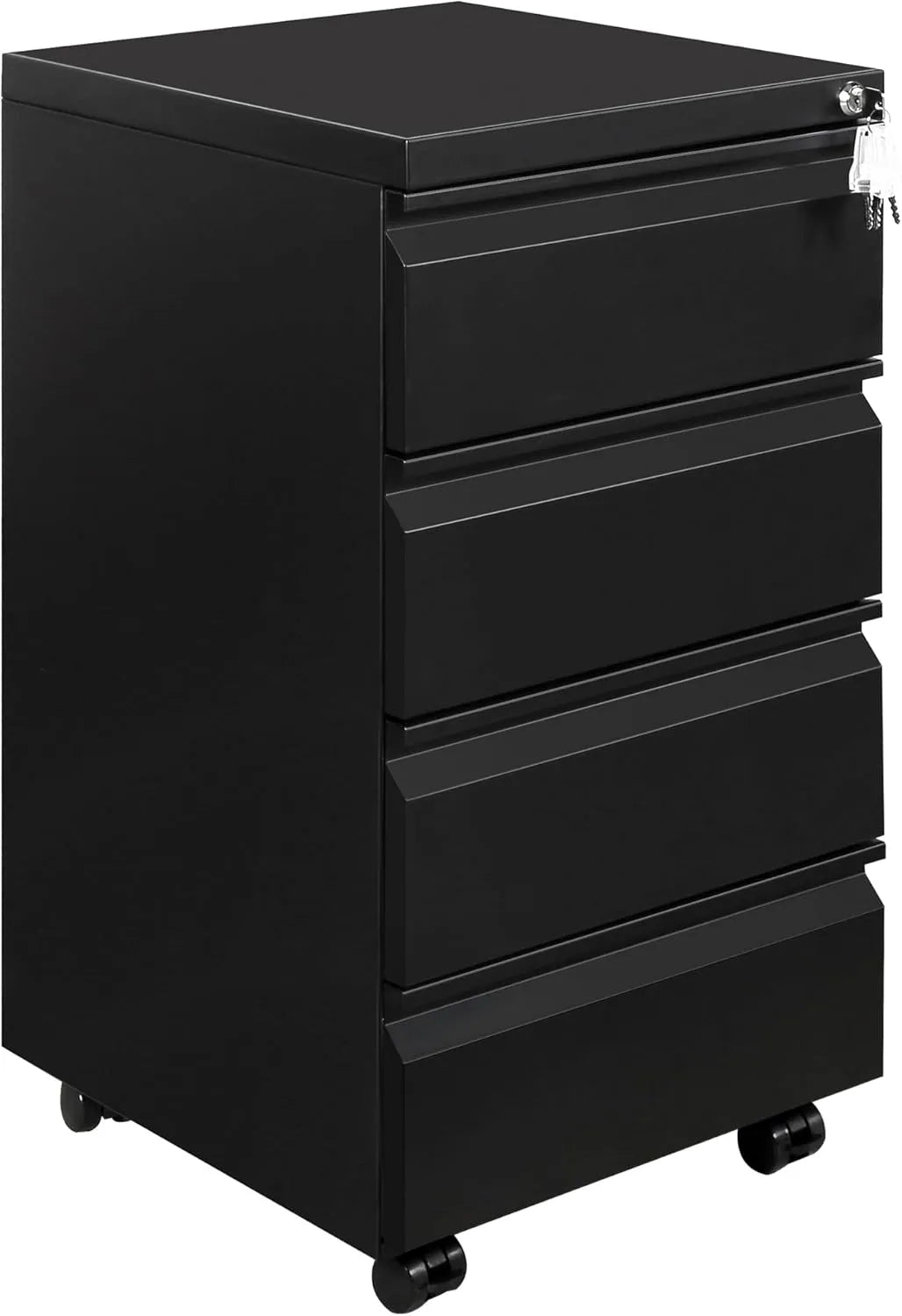 Caisson de Bureau en Métal à 4 Tiroirs avec Serrure - Mobile et Prémonté, Noir