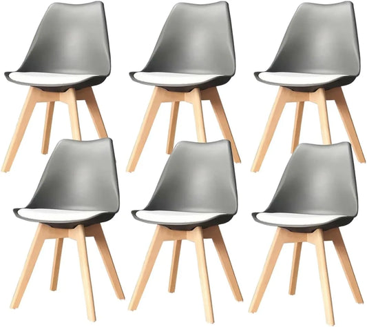 Ensemble de 6 Chaises Scandinaves, Design Ergonomique pour Salle à Manger et Cuisine, Gris et Blanc, Pieds en Bois de Hêtre Massif