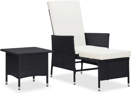 Ensemble Mobilier de Jardin en Résine Tressée Noire avec Coussins