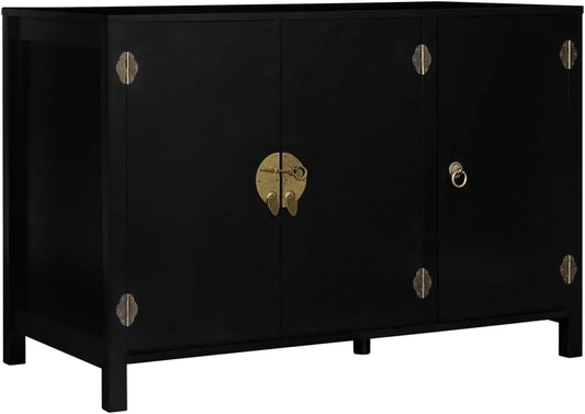 Meuble Bas Yang 110 cm en Bois Noir avec 3 Portes - IDMarket
